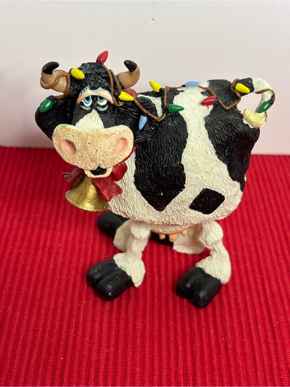 Christmas Cow Bobble Top With Holiday Lights Signed Douglas